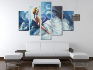 Ručne maľovaný obraz Modrá dáma počas tanca - 5 dielny Rozmery: 150 x 70 cm