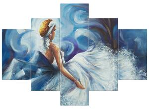 Ručne maľovaný obraz Modrá dáma počas tanca - 5 dielny Rozmery: 100 x 70 cm