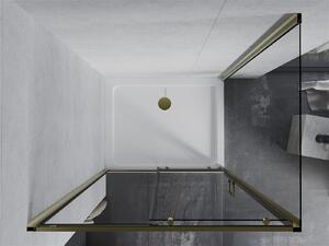 Mexen Apia sprchovací kút s posuvnými dverami 100 (dvere) x 80 (stena) cm, 5mm číre sklo, zlatý profil + biela sprchová vanička SLIM, 840-100-080-50-00-4010G