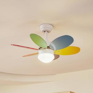 Stropný ventilátor Lindby so svetlom Litur, tichý, Ø 77 cm, E27, Biela / opálová, Detská izba, kov, Moderný