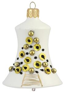 Vianočný zvonček biely so zlatým stromčekom
