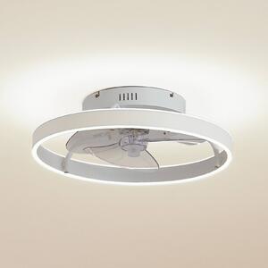 Lindby LED stropný ventilátor Momitu, biela, hliník, Ø 50 cm, Biela / opálová, Obývacia izba / jedáleň, Hliník, Moderný, Závesné svietidlo