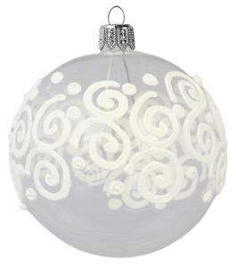 Vianočná guľa priehľadná biely dekor