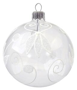 Vianočná guľa transparentná s bielym zdobením