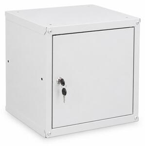 Šatníková skrinka s uzamykateľným boxom 350 x 350 x 350 mm, cylindrický zámok, sivé dvere