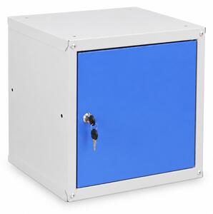 Šatníková skrinka s uzamykateľným boxom 350 x 350 x 350 mm, cylindrický zámok, modré dvere