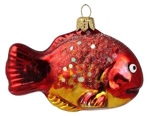 Sklenená ryba červená s flitrami