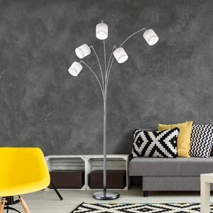 Stojacia lampa Tommy, nikel/biela, výška 200 cm, 5 svetiel, látka