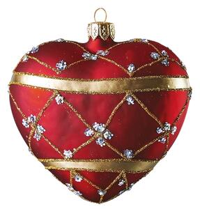 Vianočné srdce červené, zlatý dekor