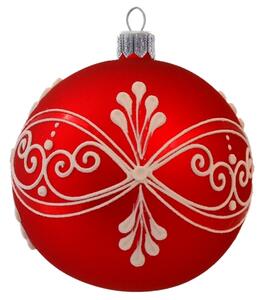 Vianočná ozdoba červená banka s bielym dekorom