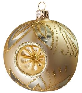 Vianočná guľa zlatá s vpichom, dekor lístky