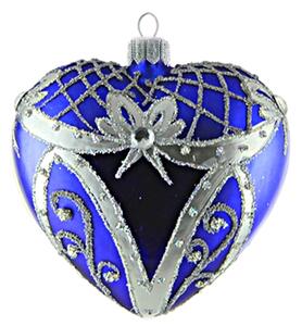 Vianočné srdce modré strieborný dekor