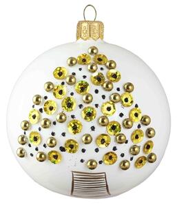 Vianočná guľa biela so zlatým korálikovým stromčekom