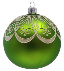 Vianočná ozdoba banka zelená s bielym dekorom