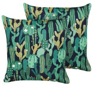 Sada 2 záhradných vankúšov zelená polyester vzor kaktusov 45 x 45 cm štvorcová moderný štýl vonkajšia terasa vodoodolná