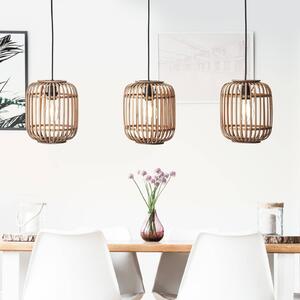 Závesná lampa Woodrow, dĺžka 105 cm, svetlé drevo, 3 svetlá, bambus