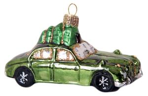 Vianočná ozdoba autíčko zelené so stromčekom