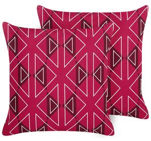 Sada 2 záhradných vankúšov ružová polyester geometrický vzor 45 x 45 cm štvorcová moderný štýl vonkajšia terasa vodoodolná