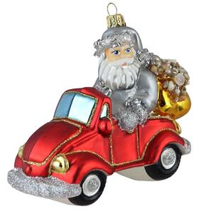 Vianočný Santa v červenom aute