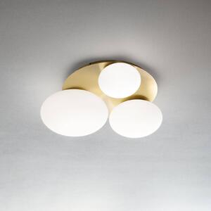 Stropné svietidlo Ideal Lux Ninfea, mosadzná farba, opálové sklo, 3 svetlá