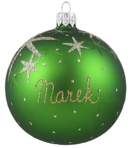 Sklenená vianočná guľa s menom zelená + Text na ozdobu