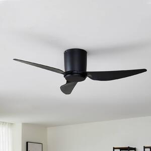 Stropný ventilátor Lindby Aulo, čierny, DC, tichý, Ø 123 cm, Čierna, Obývacia izba / jedáleň, kov, Moderný