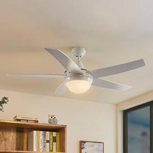 Stropný ventilátor Lindby s osvetlením Auraya, tichý, biely, 130 cm