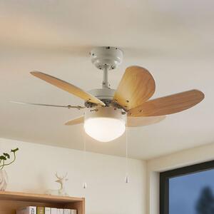 Lindby Stropný ventilátor Minja, biely, drevo, Biela / opálová, Obývacia izba / jedáleň, kov, Moderný