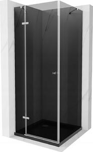 Mexen Roma, sprchový kút s krídlovými dverami 80 (dvere) x 80 (stena) cm, 6mm šedé sklo, chrómový profil + slim sprchová vanička čierna + chrómový sifón, 854-080-080-01-40-4070