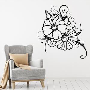 Veselá Stena Samolepka na stenu Kvety s motýlikmi Farba: černá