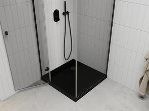 Mexen Roma, sprchovací kút s 1-krídlovými dverami 80 (dvere) x 80 (stena) cm, 6mm číre sklo, čierny profil, slim sprchová vanička 5cm čierna s čiernym sifónom, 854-080-080-70-00-4070B