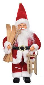 Vianočná dekorácia Santa Claus so sánkami a lyžami červená 30 cm