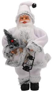 Vianočná dekorácia Santa Claus s lampášom biela / sivá 30 cm