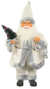 Vianočná dekorácia Santa Claus s lampášom biela / sivá 40 cm