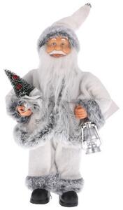 Vianočná dekorácia Santa Claus s lampášom biela / sivá 30 cm
