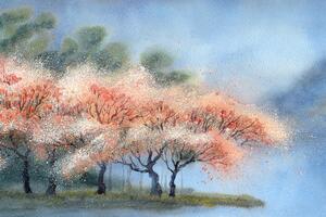 Tapeta akvarelové kvitnúce stromy