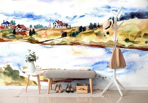 Samolepiaca tapeta akvarelová dedinka - 150x100