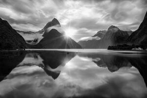 Fototapeta čiernobiely východ slnka na Novom Zélande
