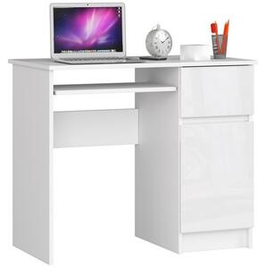 Počítačový stôl PIKSEL pravá - biela/biela lesk