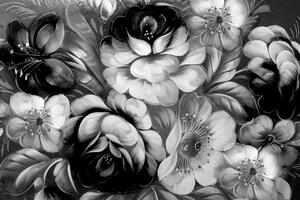 Samolepiaca tapeta kvetiny v čiernobielom prevedení