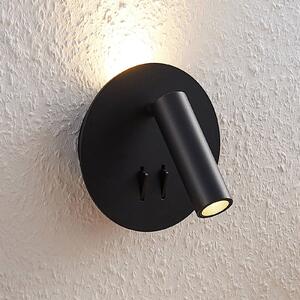 Lucande LED nástenné svietidlo Magya, čierne 2-svetelné, okrúhle, Čierna, Obývacia izba / jedáleň, Hliník, Moderný, Nástenné bodové svietidlo