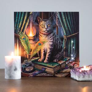 Svietiaci obraz na plátne s mačkou a knihou