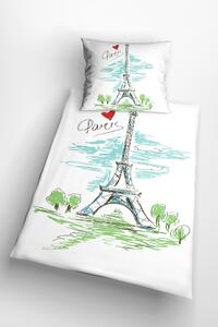 Glamonde luxusné obliečky Paris Paríž s farebným motívom Eiffelovej veže na bielom podklade. 140×200 cm