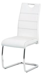 Autronic Jedálenská stoličky ekokoža biela, biele prešitie/nohy kov, chróm HC-481 WT