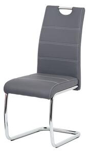 Autronic Jedálenská stoličky ekokoža šedá, biele prešitie/nohy kov, chróm HC-481 GREY