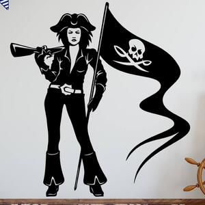 Veselá Stena Samolepka na stenu Pirátka s vlajkou Farba: černá