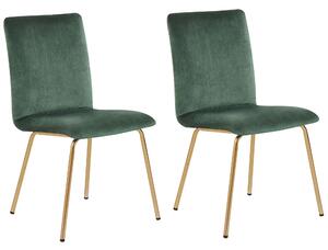 Sada 2 jedálenských stoličiek zelená zamatová bez opierok rúk zlaté kovové nohy retro glamour