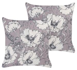 Sada 2 dekoratívnych vankúšov sivá krémová biela polyester 45 x 45 cm kvetovaný vzor moderný glamour štýl