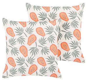 Sada 2 dekoratívnych vankúšov oranžová a zelená polyester 45 x 45 cm vzor papáje štvorcový letný motív dekoračný doplnok