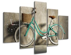Gario 5 dielny obraz s hodinami Retro bicykel Veľkosť: 150 x 105 cm